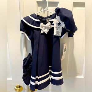 Baby Girls Nautical Dress, bloomers and Hat, 3 Piece Set brand new with tags
